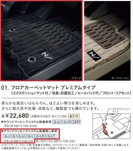 ■ホンダ N-BOX SLASH用 純正フロアカーペットマット エクステンションマット付(サウンドマッピングシステム装備無し車用)(TDE-D10)