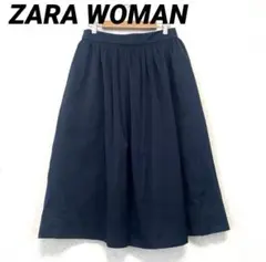 【ZARA WOMAN】タフタ フレアスカートS ネイビー