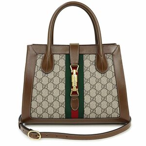 （美品）グッチ GUCCI ジャッキー 1961 ミディアム トート ハンドバッグ GGスプリームキャンバス レザー ベージュ 茶 ゴールド金具 649016