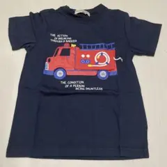 ‼️子供に大人気‼️消防車 仕掛け絵Tシャツ 110cm ネイビー 可愛くて面白い