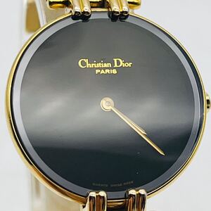 【動作確認済】 Christian Dior バギラ L 46.154.3 クリスチャンディオール ラウンド ブラックダイヤル クォーツ 腕時計 ヴィンテージ