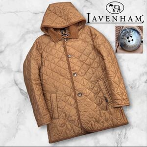 定価8.3万 極美品 LAVENHAM ラベンハム DENSTON キルティングコート サイズ38/M相当 OCHRE 黄土色 イギリス製 13AW 人気 フード付き A2847