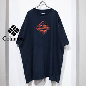 XXL / Columbia コロンビア コットン 半袖 Tシャツ 前面 グラフィック TEE デザイン プリント ダーク ネイビー 濃紺 古着 オーバーサイズ