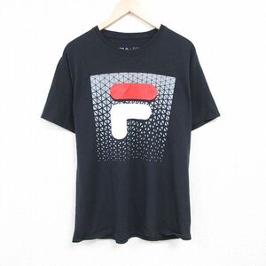 XL/古着 フィラ FILA 半袖 ブランド Tシャツ メンズ ビッグロゴ クルーネック 黒 ブラック 24mar01 中古