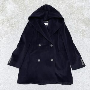 美品 マックスマーラ Max Mara ウール カシミヤ ビッグカラー フーデッドコート オーバーコート 女優襟 ショールカラー 白タグ 38 Ｍ相当