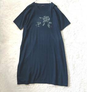【美品】45R 45rpm フォーティファイブアール　 花柄 抜染ワンピース 　サイズ２　藍染　インディゴ　半袖