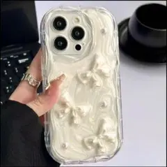 ソフトケース ホワイト iPhone15 スマホ リボン iphoneケース