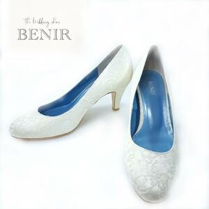 hws01262 BENIR ベニル パンプス ウエディング レース ラウンドトゥ EU38 新婦 花嫁の足が恋するシューズ 日本製 24cm