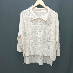 ◇ select MOCA セレクト モカ シアー　透け感 襟付き 七分袖 カットソー サイズF ベージュ レディース E