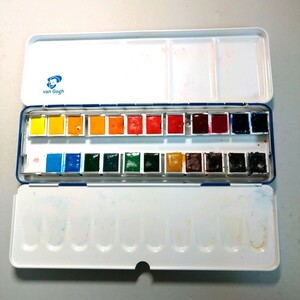 ヴァン・ゴッホ　固形水彩絵具　透明水彩絵具　絵の具　24色　ハーフパン　メタルケース
