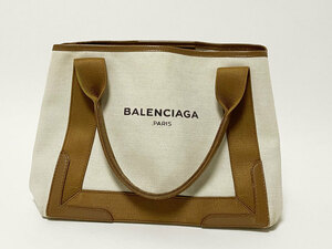 送料無料 BALENCIAGA バレンシアガ ネイビーカバス S トートバッグ ハンドバッグ キャンバス ブラウン ホワイト ポーチ 339933 中古