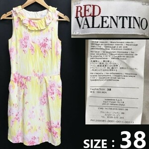 美品/ヴァレンティノジャパン正規代理店タグ★RED VALENTINO★フリル/膝丈ノースリーブワンピース【38/M程度/黄/yellow花柄】dress◆pBH908