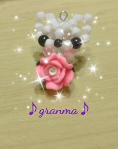 ♪granma♪薔薇付チワワストラップ＊ピンク＊