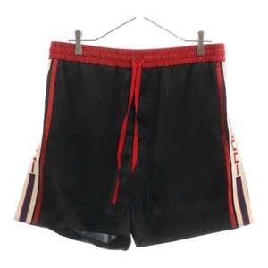 GUCCI グッチ 20SS ACETATE SHORTS W/STRIPE 522951 Z738C サテンサイドグッチロゴラインハーフパンツ ショーツ ブラック