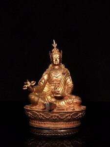 ◆古寳堂◆清 銅製 拓金 蓮花生大士像 仏教古美術 供養品 極細工 古置物 古擺件 中国古美術 時代物 古董品