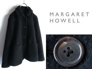 高級 MARGARET HOWELL マーガレットハウエル アンゴラ/カシミヤ混 ソフトウールメルトン ショートコート ジャケット 1 ブラック 日本製 MHL