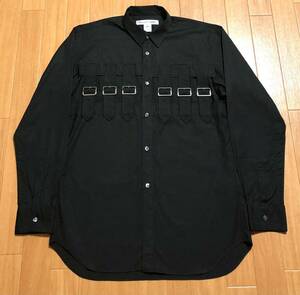 COMME des GARCONS SHIRT コムデギャルソン 穴あき 切替 ベルト ストラップ 長袖シャツ パラシュートシャツ アナーキーシャツ W24090 black