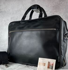 美品 大容量 ポールスミス Paul Smith メンズ ビジネス トートバッグ 2way A4収納可能 斜め掛け レザー 2室 ブルー ブラック 黒 ショルダー