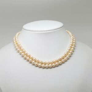 1円〜!!▲アコヤ本真珠2連ネックレス▲D 約42.7g 約40cm 約6.0-6.5mm珠 pearl necklace jewelry パール DB0/DB5 13