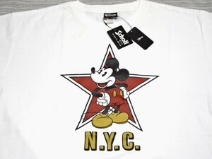 新品 ショットXディズニー ミッキー 半袖 クルーネックTシャツ メンズL 白 N.Y.C. Schott X Disney タグ付き 本物レア品を格安開始！