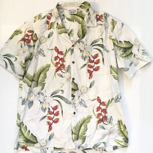 ハワイアンシャツ　アロハシャツ パシフィックレジェンド　PACIFIC LEGEND MADE IN HAWAII U.S.A. XL 花柄　リーフ柄　ホワイト