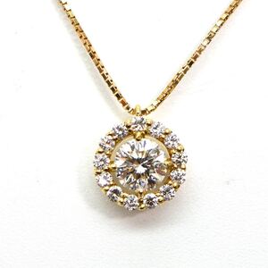 1円〜!!鑑定書付き!!▼K18 天然ダイヤモンドネックレス▼J 約3.2g 約45cm 0.541ct ジュエリー jewelry necklace FA3/ S408