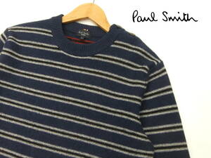 ■Paul Smith■セーター 紺×ボーダー柄 Lサイズ ネイビー 肩ボタン ニット ポールスミス