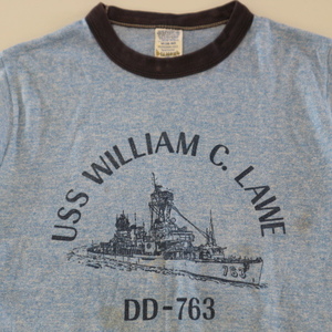 70s USA製 USS WILLIAM C LAWE DD-763 リンガー Tシャツ M ブルー 米海軍 NAVY 戦艦 船 ミリタリー 80s ヴィンテージ