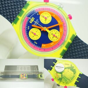 E59●作動良好 箱付 未使用デッドストック Swatch スウォッチ Chrono クロノ GRAND PRIX SCJ101 1992年 メンズ腕時計 マルチカラークォーツ