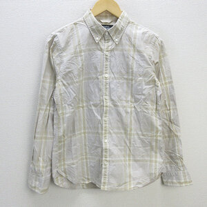 D■ビームス/BEAMS チェック柄 長袖BDシャツ【S】白/ベージュ/MENS/133【中古】