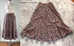 M★COMME des GARCONS★2002tricot小花柄ギャザースカート　ギャルソン花柄トリコ プリーツ ギャザリング フリル ロング可愛いアーカイブ