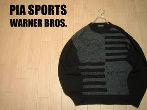 高級PIA SPORTSシルベスターキャットウールセーター美品3ワーナーブラザーズ正規ピアスポーツSYLVESTERE CATルーニーテューンズ黒ブラック