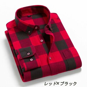 (新品）チェック柄 ネル シャツ FLANNEL SHIRTS バファロープレイド 柄 フランネル 長袖シャツ XL レッドｘブラック