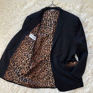 希少サイズ2XL/極美品 DOLCE&GABBANA ドルチェアンドガッバーナ メンズ テーラードジャケット 総柄 ヒョウ柄 豹柄 総裏 ウール ブラック 黒