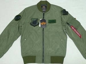 新品ALPHAアルファ[Light L-2B PatchedJacket]フライトジャケットS(36)VintageGreen\18480