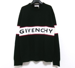 新品★GIVENCHY ジバンシィ★クルーネックニット★XL ブラック ロゴ入り ウール長袖ニット メンズ ジバンシー セーター