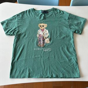 Polo ラルフローレン ポロベア ビーズ刺繍 半袖Tシャツ サイズXL くすみグリーン 状態良し