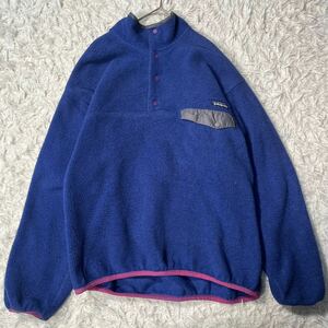  希少 80s patagonia SYNCHILLA SNAP-T Pullover パタゴニア シンチラ スナップT フリースプルオーバージャケット ブルー ピンク L