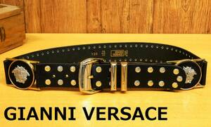 ☆イタリア製☆GIANNI VERSACE ジャンニヴェルサーチのデザイン革ベルト☆黒ブラック☆75レザー メンズ メデューサ ベルサーチ