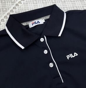 フィラ/FILA レディース 長袖ポロシャツ◆テニス・ゴルフ他◆Ｌ寸 ネイビー ロゴ刺繍◆送料185円　柿