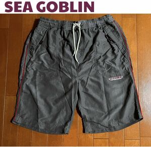 ★SEA GOBLIN★ウエストゴムでストレスフリー！グレーカラーメンズスイミングハーフパンツ/LL