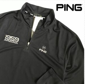 ◆H699新品 【メンズL】黒PING GOLF ピン 薄手 ハーフジップ 長袖 ハイネックシャツ ゴルフウエア UVカット 吸水速乾 定価12100円