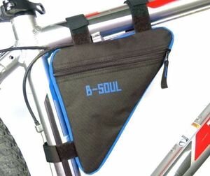 【B-SOUL】フレームバッグ 薄型 コンパクト 自転車 ブルー 小物収納　簡単取付　三角 サイクリング 青 フロントバッグ