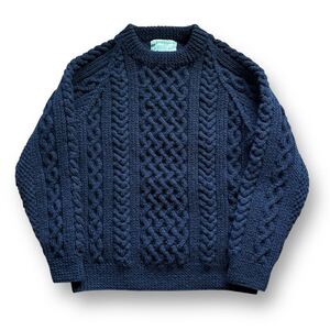 美品 INVERALLAN インバーアラン　1A CREW NECK SWEATER クルーネック セーター NAVYネイビー アランセーター フィッシャーマンズセーターL