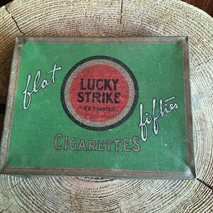 ①ビンテージ　アンティーク　ラッキーストライク　Lucky Strike シガレット　煙草　缶　アメリカン雑貨