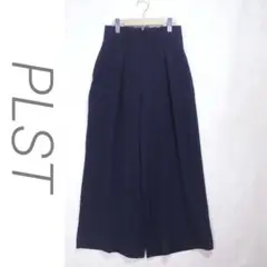 PLST プラステ　ワイドパンツ　ハイウェスト　紺色ウエストゴム　L/E160