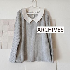 ARCHIVES 美品　リブ 長袖 デザイントップス グレー