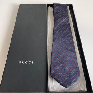 グッチ（GUCCI）紺赤ホースビットストライプG柄ネクタイ