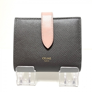 セリーヌ CELINE 2つ折り財布/ミニ/コンパクト 10H263BRU.10GV スモール ストラップウォレット グレー×ヴィンテージピンク バイカラー