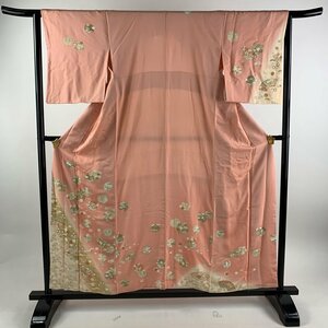 訪問着 身丈155.5cm 裄丈64.5cm M 袷 雪輪 扇面 金彩 金糸 ピンク 正絹 秀品 【中古】